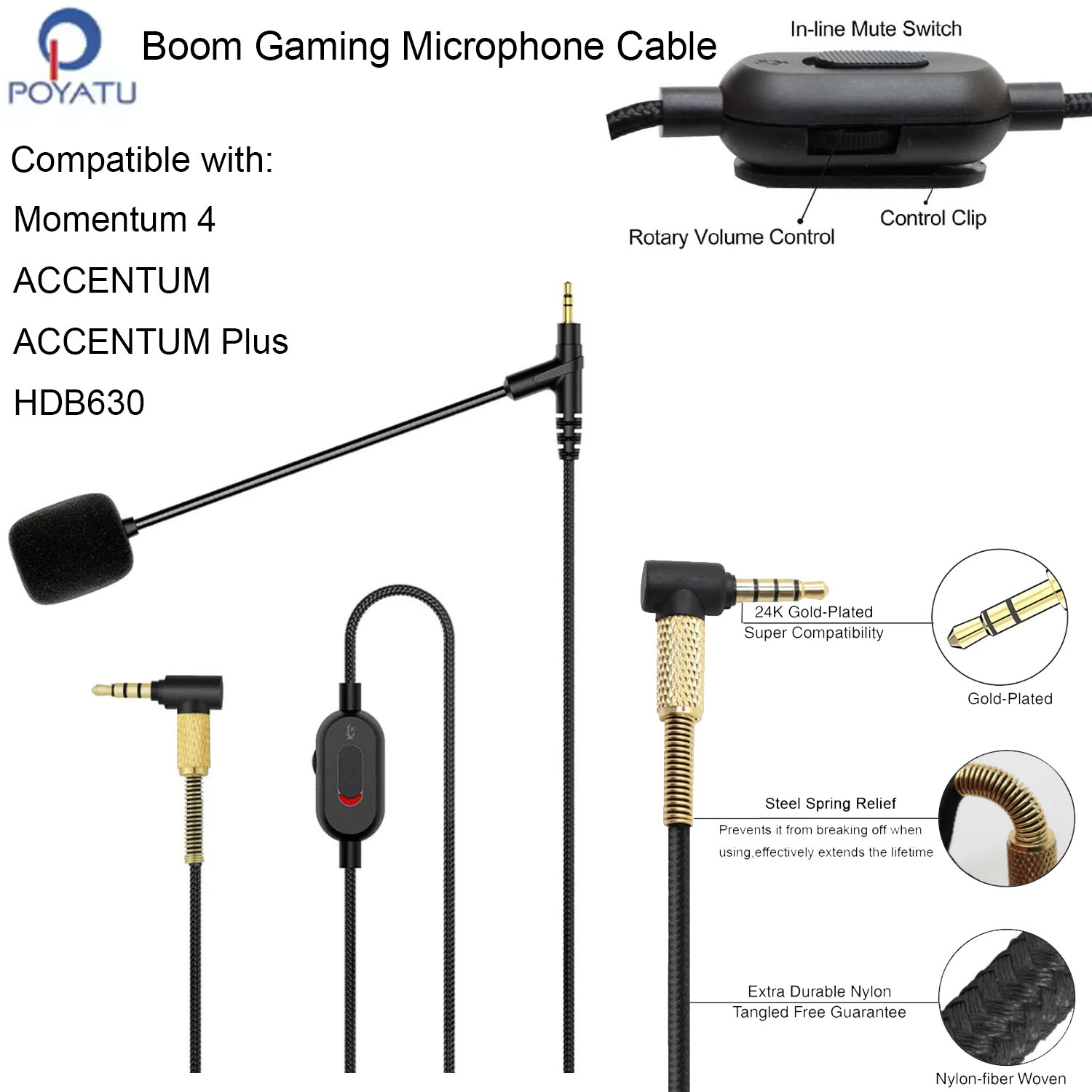 Sennheiser Headphone Momentum 4 - Boom-Mikrofon-Kopfhörerkabel für Sennheiser HDB630 Momentum 4